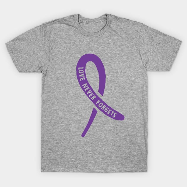 Alzheimers Awareness Ribbon Love Never Forgets End Alz T-Shirt by graphicbombdesigns